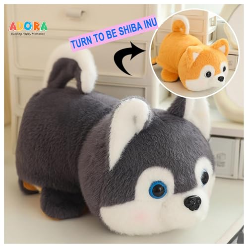 ADORA Reversible Husky Dog Soft Toy | 2-in-1 Transformable Plushie | Cute Reversible Husky Plush Toy | Soft Stuffed Animal Plush for Kids & Baby Girls | 20cm Plush Teddy Bear Gift (Gray & Orange) - Image 2
