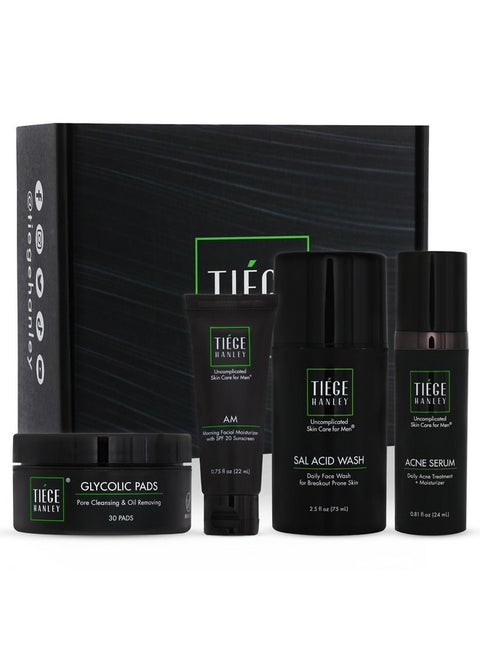 Men'S Acne Treatment System (Level 2), The Tiegeclear Acne Advanced Routine For Smooth Skin - Includes Sal Acid Wash, Glycolic Acid Pads, And Acne Serum - All Skin Types
