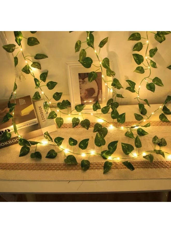 ماركة غير محددة أضواء خيطية على شكل أوراق، 32.8 قدم أضواء LED بخيوط مع 100 ضوء LED معلق لتزيين غرفة النوم، مصباح خيط زخرفي بموضوع أوراق مونستيرا الخضراء  - Image 2