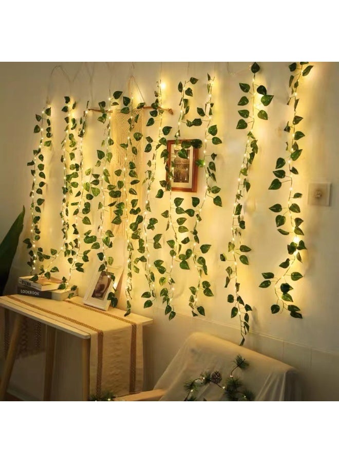 ماركة غير محددة أضواء خيطية على شكل أوراق، 32.8 قدم أضواء LED بخيوط مع 100 ضوء LED معلق لتزيين غرفة النوم، مصباح خيط زخرفي بموضوع أوراق مونستيرا الخضراء  - Image 1