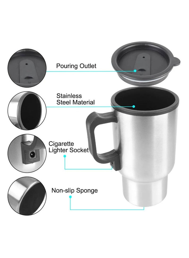 ارواق 12 فولت 450 مللي التدفئة الكهربائية سيارة غلاية المياه القهوة الحليب كوب حراري التخييم غلاية للسفر الفولاذ المقاوم للصدأ مركبة التدفئة كوب - Image 4