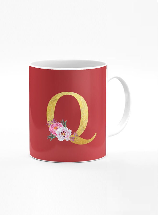 Stylizedd Stylizedd Designer Printed Coffee Mug 11oz Ceramic Personalised Gift Mugs Cup -Custom Monogram Initial Letter Floral Pattern Alphabet - Q ( Red Brown ) - Image 1