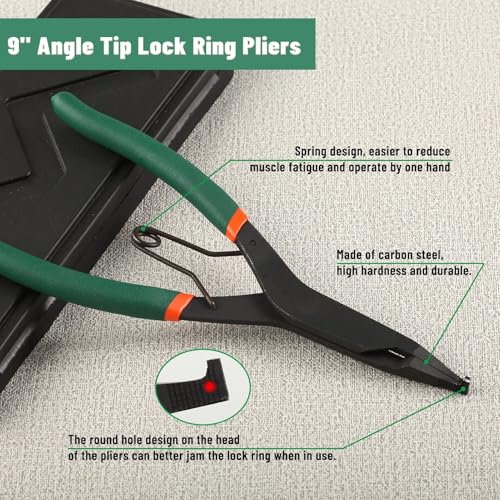LEONTOOL 9 Inches Angle Tip Lock Ring Pliers Special Circlip Pliers with Black Finish for Removing Installing Gearshift Locking Rings - Image 2