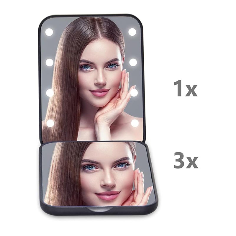Kintion مرآة جيب كينتيون، 1X/3X تكبير، مرآة مكياج مضيئة مدمجة للسفر مع ضوء، ثنائية الجوانب، محمولة، قابلة للطي، مرآة صغيرة مضيئة للهدايا، سوداء - Image 4