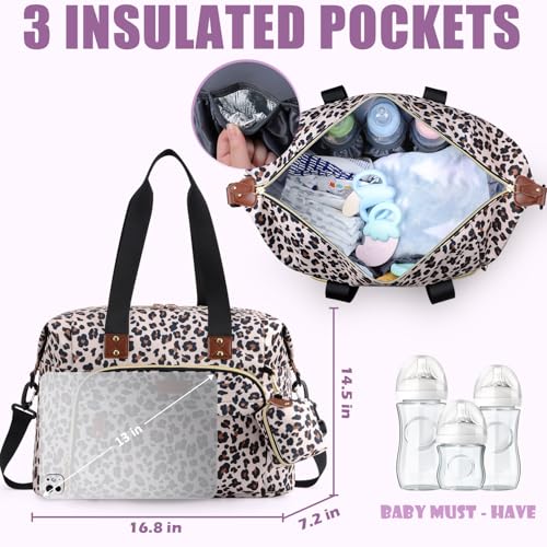 Tuwubi Diaper Bag Tote,Baby Diaper Bag with Pacifier Case Large Travel Diaper Tote Caddy for Mom and Dad Multifunction Large Baby Bag - Leopard Print - Image 4