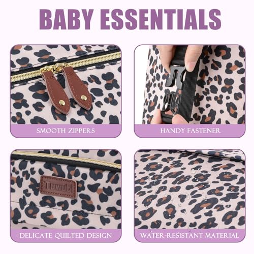 Tuwubi Diaper Bag Tote,Baby Diaper Bag with Pacifier Case Large Travel Diaper Tote Caddy for Mom and Dad Multifunction Large Baby Bag - Leopard Print - Image 3
