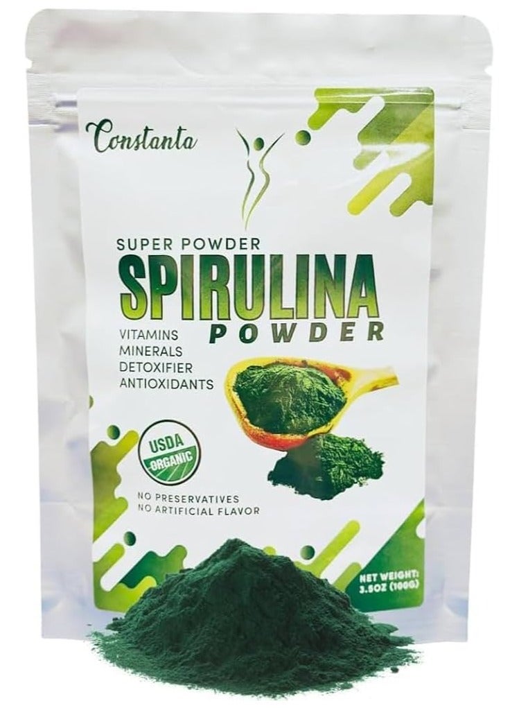 CONSTANTA مسحوق سبيرولينا، مزيج غذائي طبيعي لفقدان الوزن، غني بمضادات الأكسدة، وخصائص إزالة السموم، والمعادن والفيتامينات الأساسية، 100 جرام. - Image 1