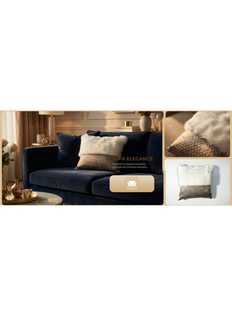 Set of 2 45x45cm Luxurious Double-Layer Pillow Cover Set | Faux Fur + Metallic Sheen Satin Design | Nordic-Style Home Decor Cushion - Image 2