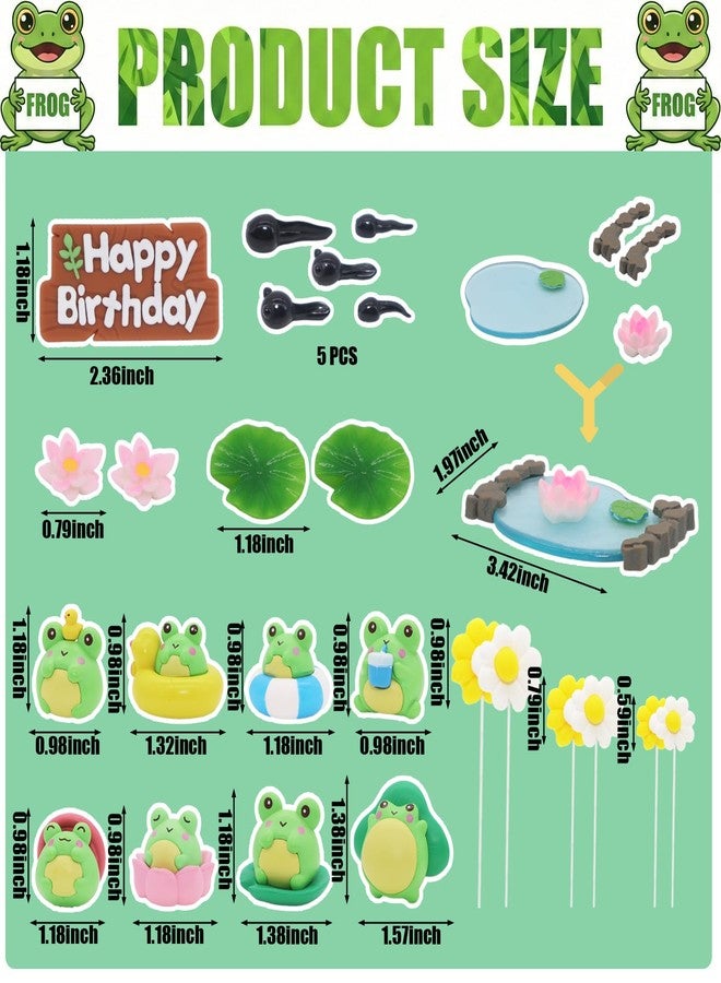 BiBo Cartoon Frog Cake Topper Decorations Set, Include Mini Lotus Flowers Lily Pads Daisy Frog Figurines for Birthday Rainforest Themed Party Favors Supplies. - Image 2