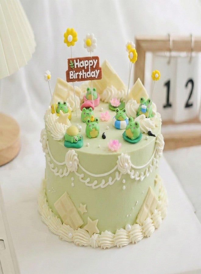 BiBo Cartoon Frog Cake Topper Decorations Set, Include Mini Lotus Flowers Lily Pads Daisy Frog Figurines for Birthday Rainforest Themed Party Favors Supplies. - Image 3