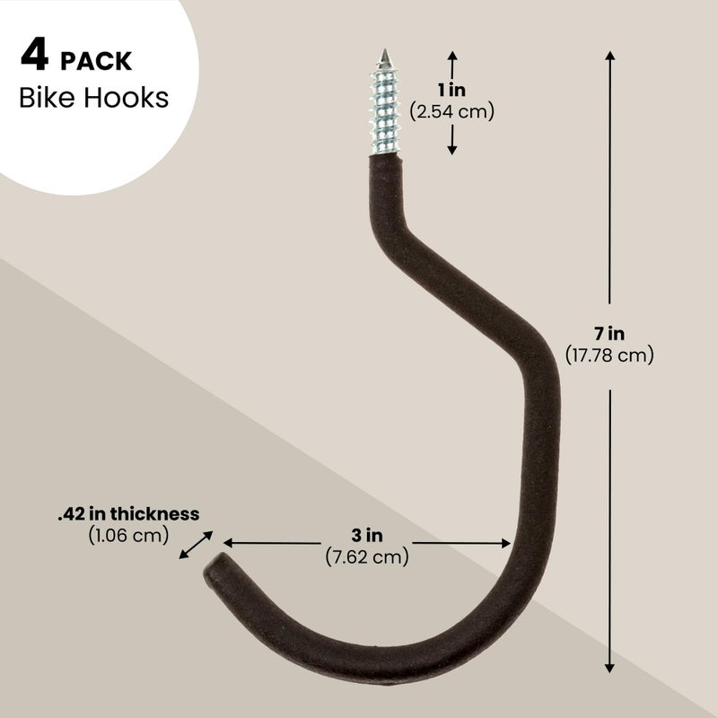 IMPRESA خطاطيف دراجات IMPRESA 4-Pack لسقف المرآب - سعة 100 رطل، 7 × 4 بوصة - فولاذ مجلفن وتشطيب غير مؤذي خطاف ثقيل - تركيب على الحائط لتعليق الدراجات على السقف - تركيب عالمي للدراجات على الحائط - Image 4