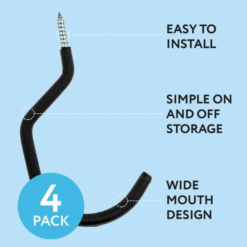 IMPRESA خطاطيف دراجات IMPRESA 4-Pack لسقف المرآب - سعة 100 رطل، 7 × 4 بوصة - فولاذ مجلفن وتشطيب غير مؤذي خطاف ثقيل - تركيب على الحائط لتعليق الدراجات على السقف - تركيب عالمي للدراجات على الحائط - Image 3