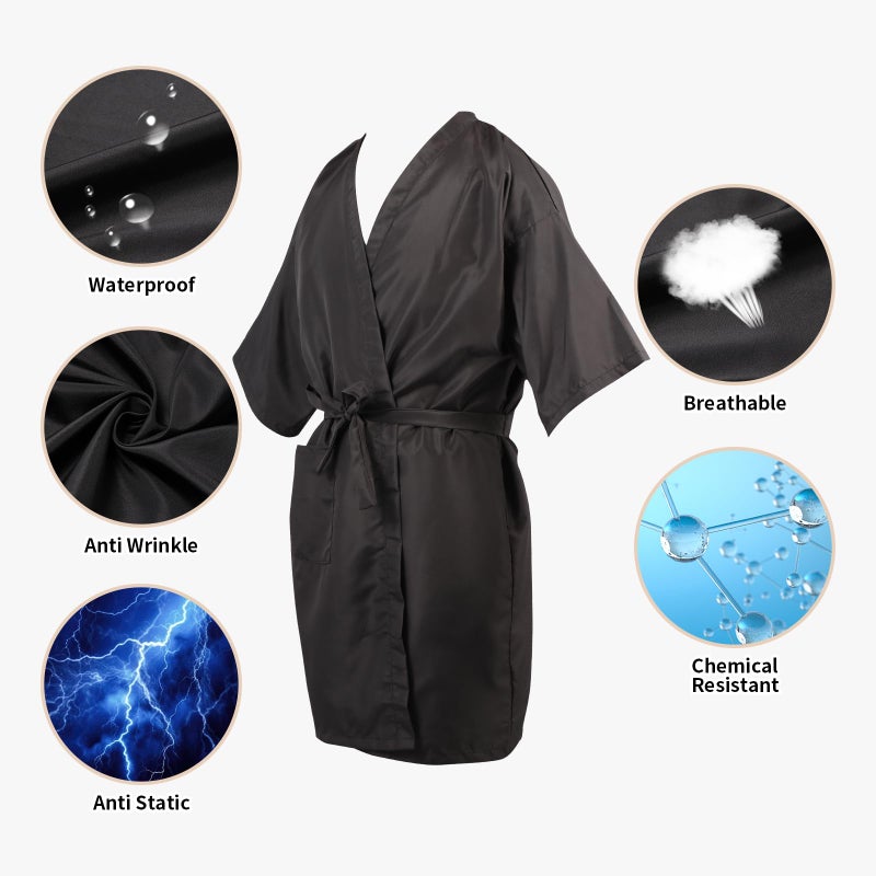 YELEGAI Barber Gown Robes Cape for Hair Cutting Dye Make Up Hairdressing Styling, Waterproof Salon Client Smock, Barber Shop & Home Salon Essentials Accessories (1, Black) - Image 3