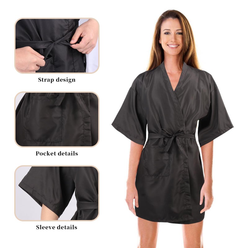 YELEGAI Barber Gown Robes Cape for Hair Cutting Dye Make Up Hairdressing Styling, Waterproof Salon Client Smock, Barber Shop & Home Salon Essentials Accessories (1, Black) - Image 2