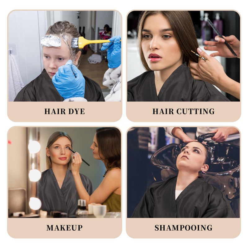 YELEGAI Barber Gown Robes Cape for Hair Cutting Dye Make Up Hairdressing Styling, Waterproof Salon Client Smock, Barber Shop & Home Salon Essentials Accessories (1, Black) - Image 5