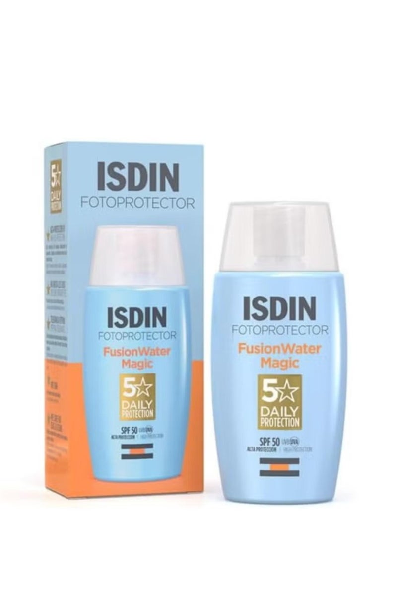 ISDIN Fotoprotector Fusion Water Magic SPF 50 UVB UVA High Protection Sunscreen Lightweight Hydration Non Greasy Skin Care Sunblock for Acne Prone Skin 50 ml - Image 1