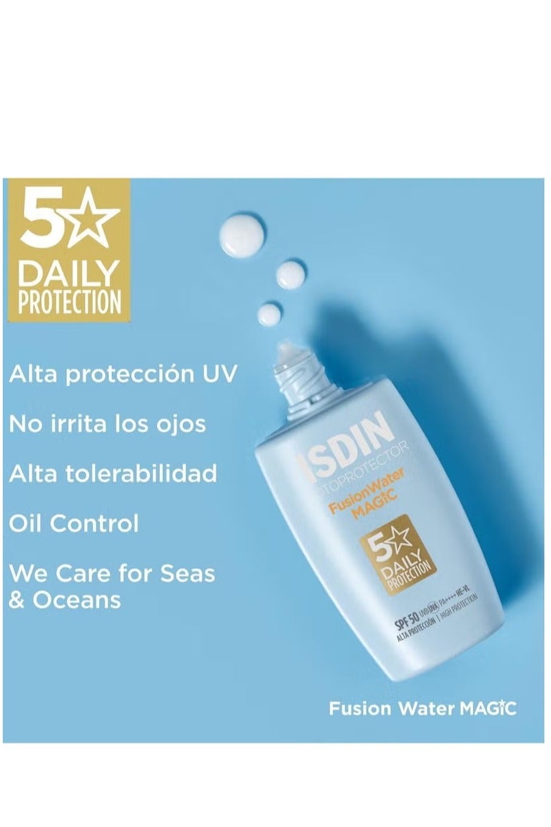 ISDIN Fotoprotector Fusion Water Magic SPF 50 UVB UVA High Protection Sunscreen Lightweight Hydration Non Greasy Skin Care Sunblock for Acne Prone Skin 50 ml - Image 3