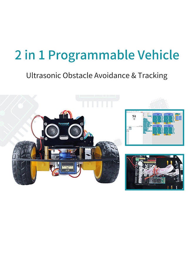 Generic - Smart Robot DIY Kit Intelligent Programmable Robot Kit with Arduino System Obstacle Avoidance Tracking STEM Wireless Vehicle Direction Control for Boys Girls Educational Gift - Image 1