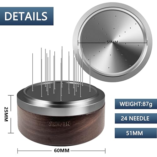 NEOUZA Palm WDT Tool Spinning Espresso Stirrer with Cover,24 Pins, 3 Length Trimmable, Distribution Leveler Accessories for Coffee Machine Portafilters (51mm) - Image 2