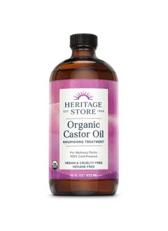 Heritage Store HERITAGE STORE Organic Castor Oil, Glass Bottle, Cold Pressed, Rich Hydration for Hair & Skin, Bold Lashes & Brows 16oz  - Image 1