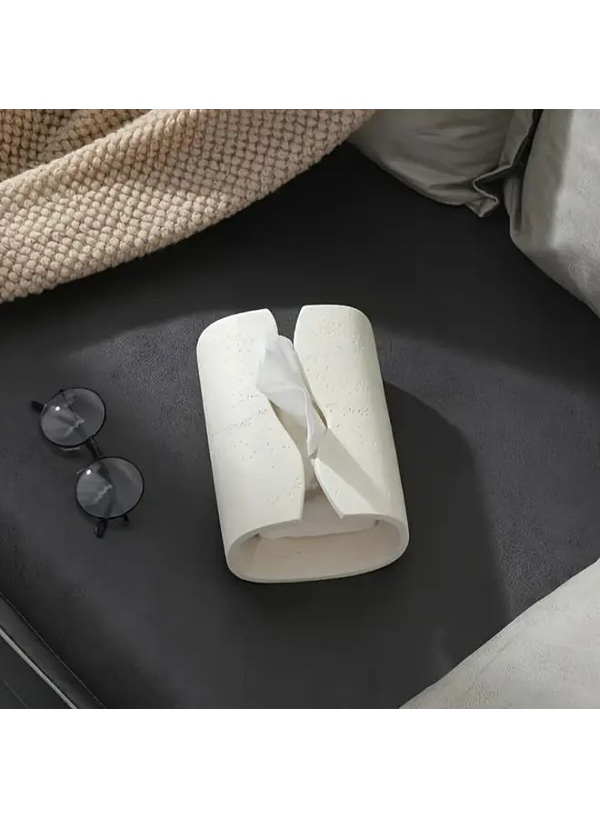 حامل علبة المناديل من الراتنج الأبيض، مقاس 7.9×5.3×3.4 بوصة، ديكور منزلي حديث - Image 2