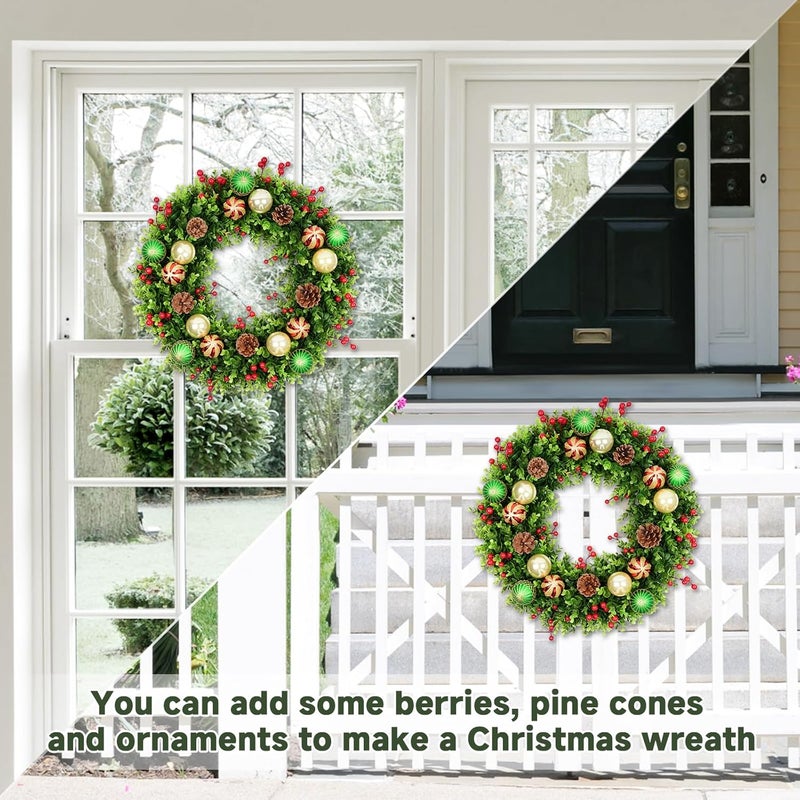 Vlorart 20-Inch Boxwood Wreath, Artificial Boxwood Wreath Front Door Wreaths Artificial Spring Summer Greenery Hanging with A Plaid Bowand Sash for Front Door Wall Hanging - Image 5