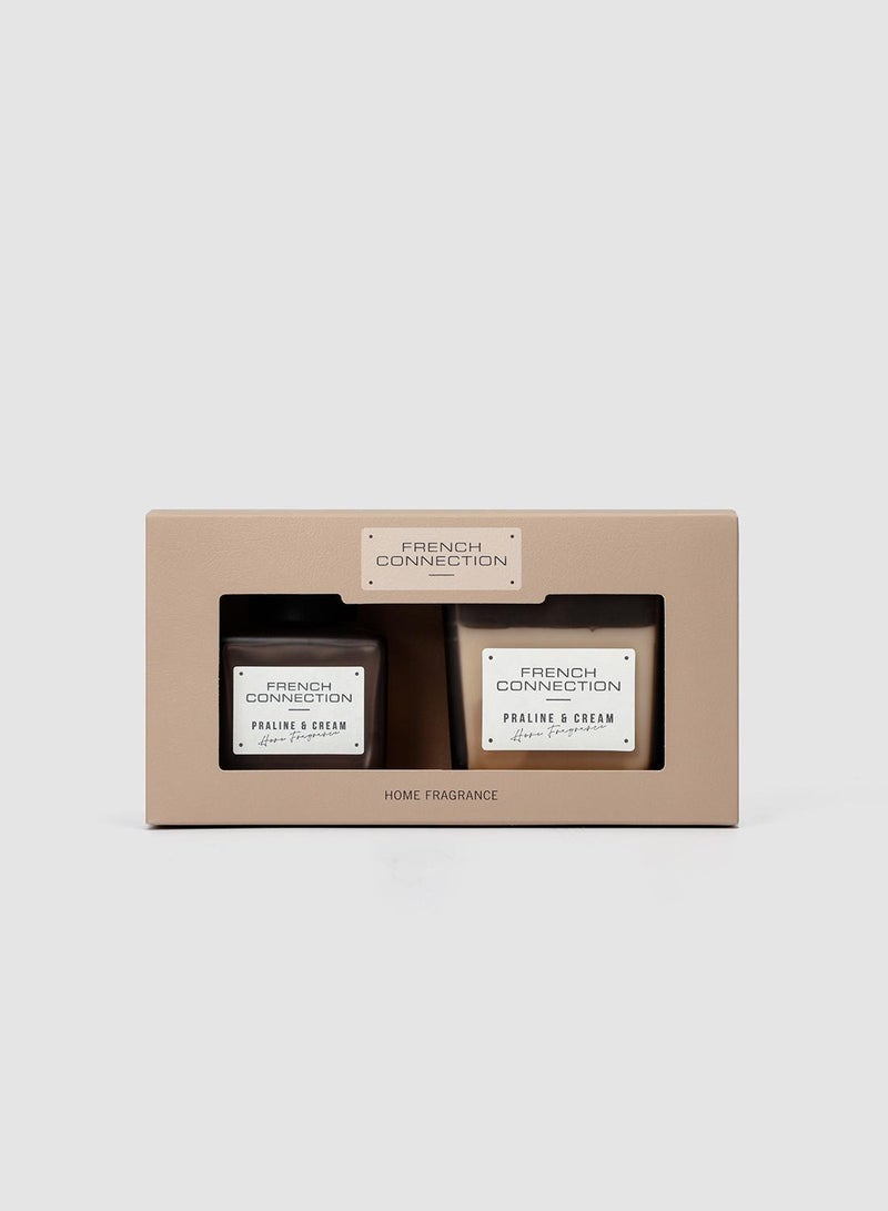 French Connection Square range Praline & Cream  220G Candle and 100ML Reed Diffuser Gift Set - Image 1