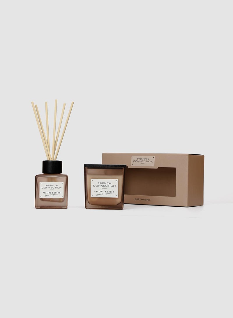 French Connection Square range Praline & Cream  220G Candle and 100ML Reed Diffuser Gift Set - Image 2