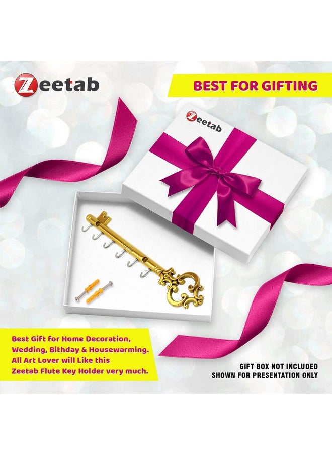 Zeetab Zeetab Metal Royal Key Holder & Hanger with 6 Hooks | Rajwadi Wall Mount Key Stand | Home Decor Gift (24x6cm) (Gold)  - Image 5
