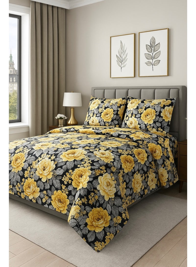 3 Pieces Flat Bedsheet Set with Floral Pattern King Size Bed Pillow Cover Set with 1 Bedsheet  2 Pillow - Image 4