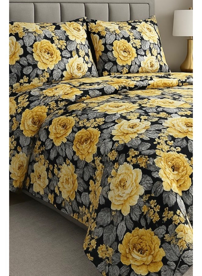 3 Pieces Flat Bedsheet Set with Floral Pattern King Size Bed Pillow Cover Set with 1 Bedsheet  2 Pillow - Image 3