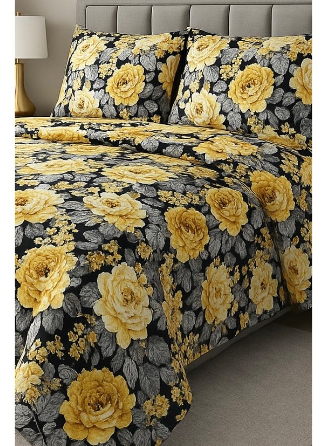 3 Pieces Flat Bedsheet Set with Floral Pattern King Size Bed Pillow Cover Set with 1 Bedsheet  2 Pillow - Image 2