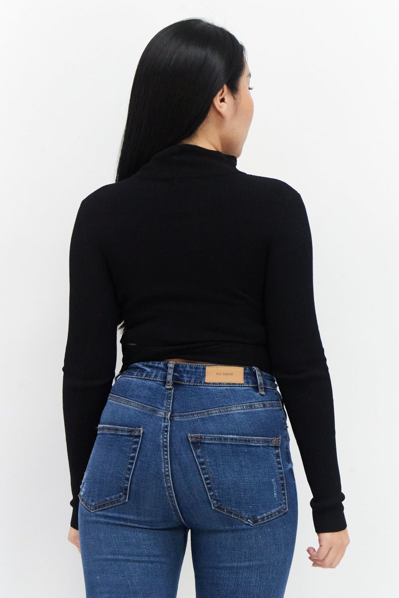 BRAVE SOUL Women High Neck Rib Sweater, Black - Image 4