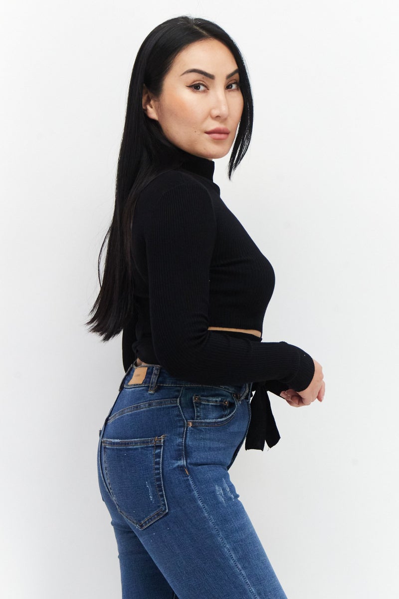 BRAVE SOUL Women High Neck Rib Sweater, Black - Image 3