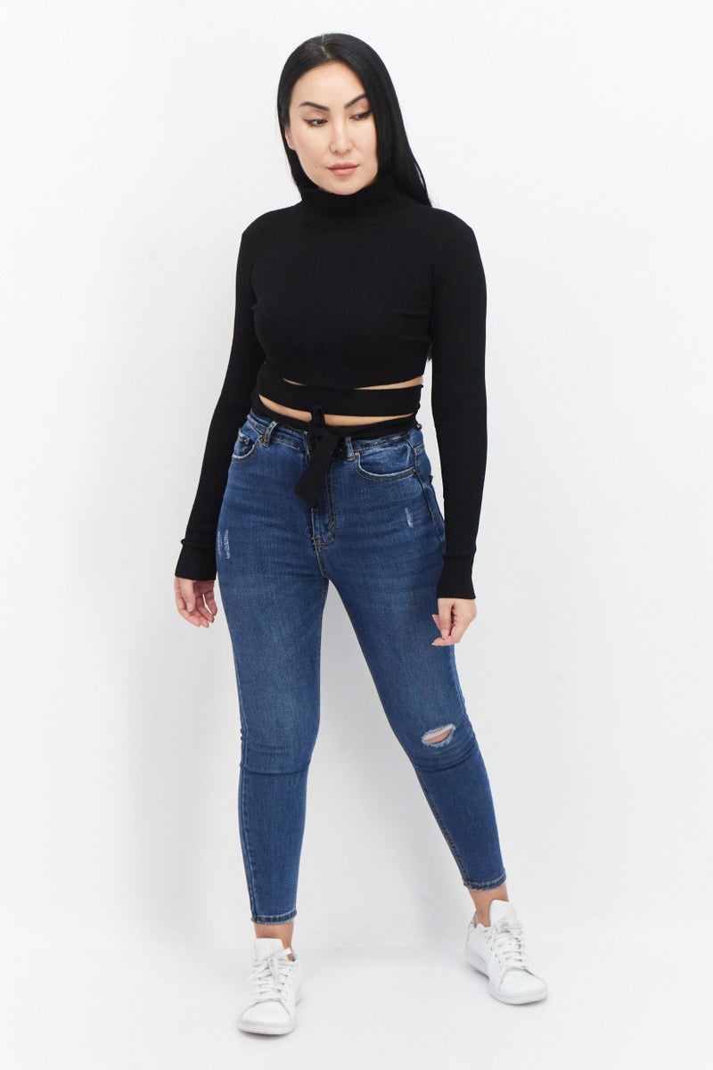 BRAVE SOUL Women High Neck Rib Sweater, Black - Image 2