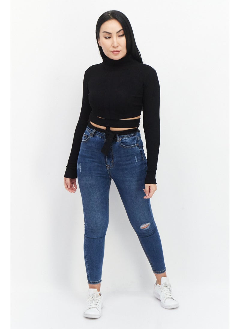 BRAVE SOUL Women High Neck Rib Sweater, Black - Image 5