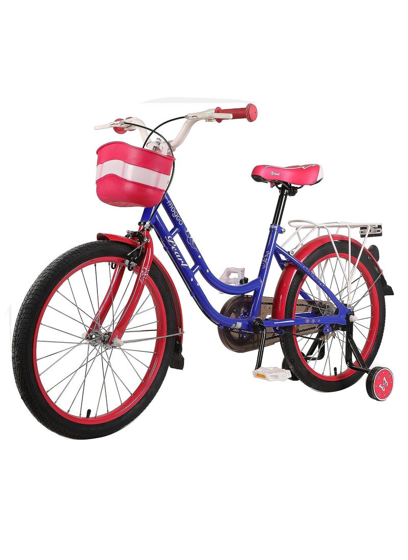 Mogoo Pearl Kids Bike With Basket for 4-10 Years Old - Adjustable Seat - Handbrake - Mudguards - Reflectors - Rear Carrier - Gift for Kids - 16 Inch Bicycle with Training Wheels - Blue - Image 1