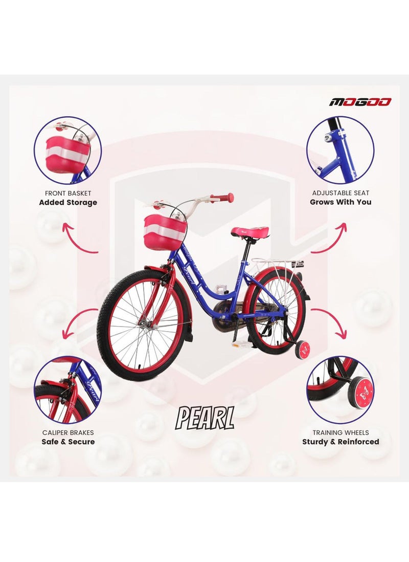 Mogoo Pearl Kids Bike With Basket for 4-10 Years Old - Adjustable Seat - Handbrake - Mudguards - Reflectors - Rear Carrier - Gift for Kids - 16 Inch Bicycle with Training Wheels - Blue - Image 3