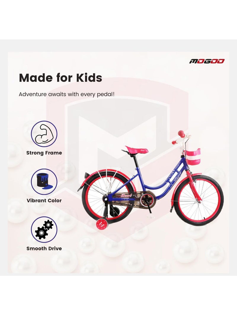Mogoo Pearl Kids Bike With Basket for 4-10 Years Old - Adjustable Seat - Handbrake - Mudguards - Reflectors - Rear Carrier - Gift for Kids - 16 Inch Bicycle with Training Wheels - Blue - Image 4