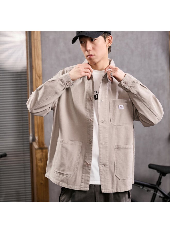 Tonlion Men's Workwear Lapel Shirt Jacket Casual, Tea Pink Brown, L - Image 1