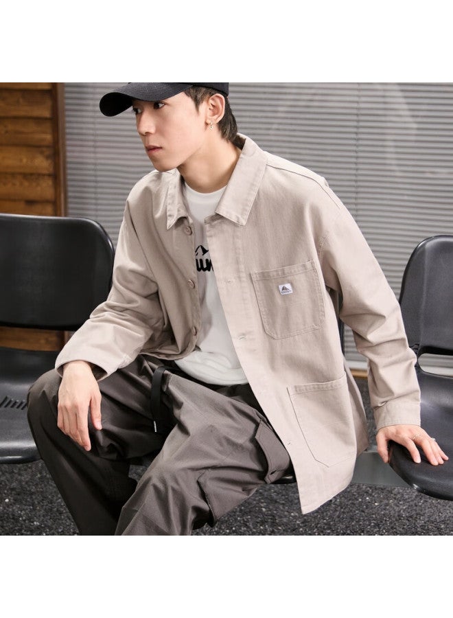 Tonlion Men's Workwear Lapel Shirt Jacket Casual, Tea Pink Brown, L - Image 2