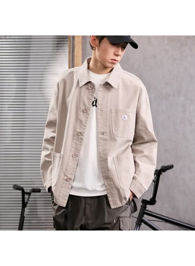 Tonlion Men's Workwear Lapel Shirt Jacket Casual, Tea Pink Brown, L - Image 3