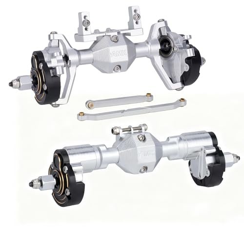 AMK Ascent18 Portal Axle Set for Redcat Ascent18 Upgrade CNC Aluminum Front Rear Axles with Brass Portal Covers Steel Gears Servo Mount Steering Links Silvery - Image 1