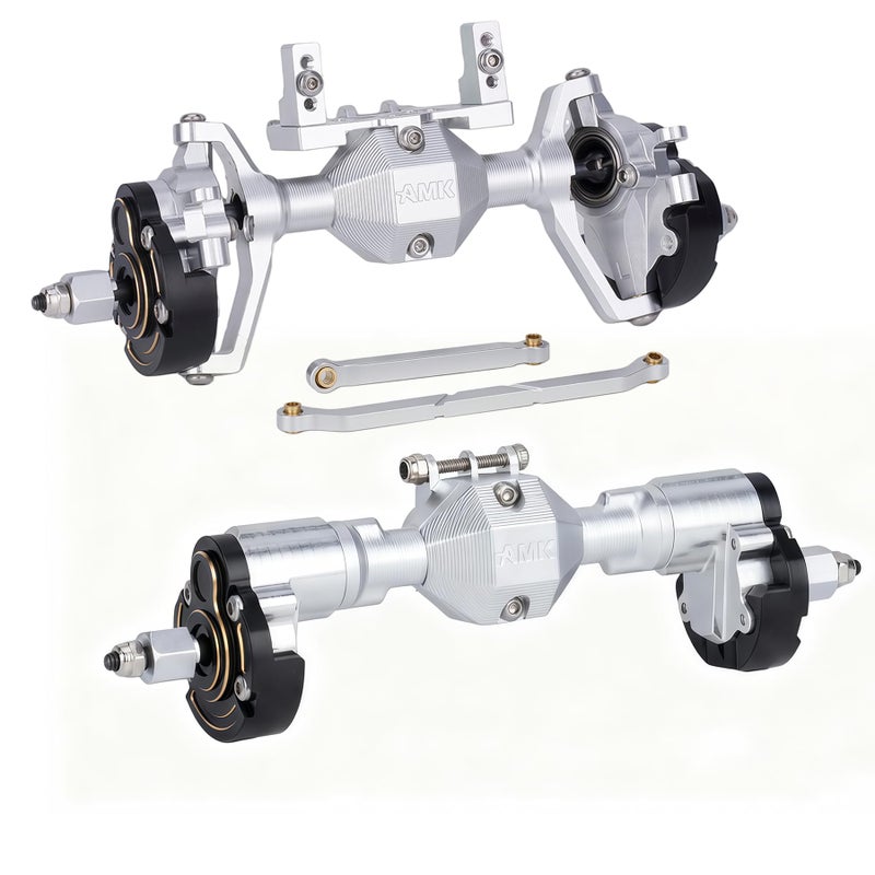 AMK Ascent18 Portal Axle Set for Redcat Ascent18 Upgrade CNC Aluminum Front Rear Axles with Brass Portal Covers Steel Gears Servo Mount Steering Links Silvery - Image 3