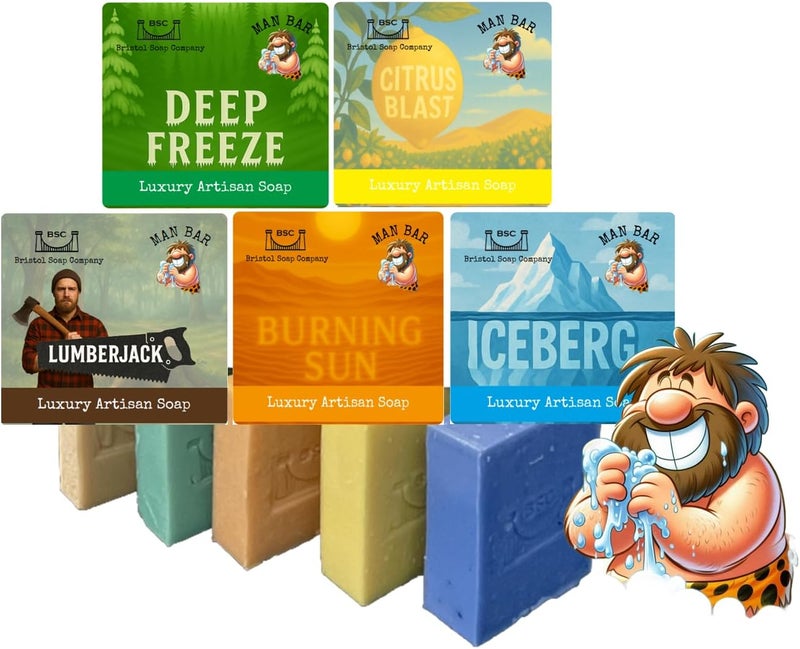 Bristol Soap Company Luxury Artisan Soap Man Bar Pack 5 Masculine Handmade Essential Oil Soaps Shea Butter Coconut Oil CrueltyFree Vegan Gift Set
