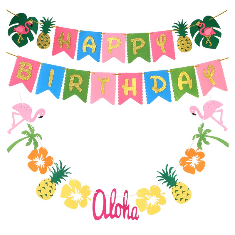 C L cooper life Hawaiian Party Decoration Luau Party Supplies Hawaiian Tropical Banner Flamingo Garland for Pool Birthday Suppliesset of 2 Tropical Birthday Banner for Beach Moana Baby Shower Decorations 
