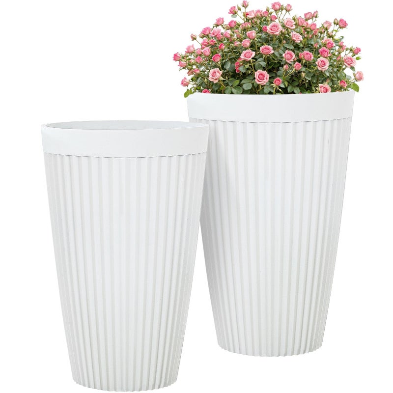 Ultym 20" Tall Planters for Indoor Outdoor Plants (Set of 2), Cement-Look Large Flower Pots, High-Desity Resin Planters, UV-Protected Outdoor Pots for Garden, Balcony, Porch or Living Room Decor - Image 1