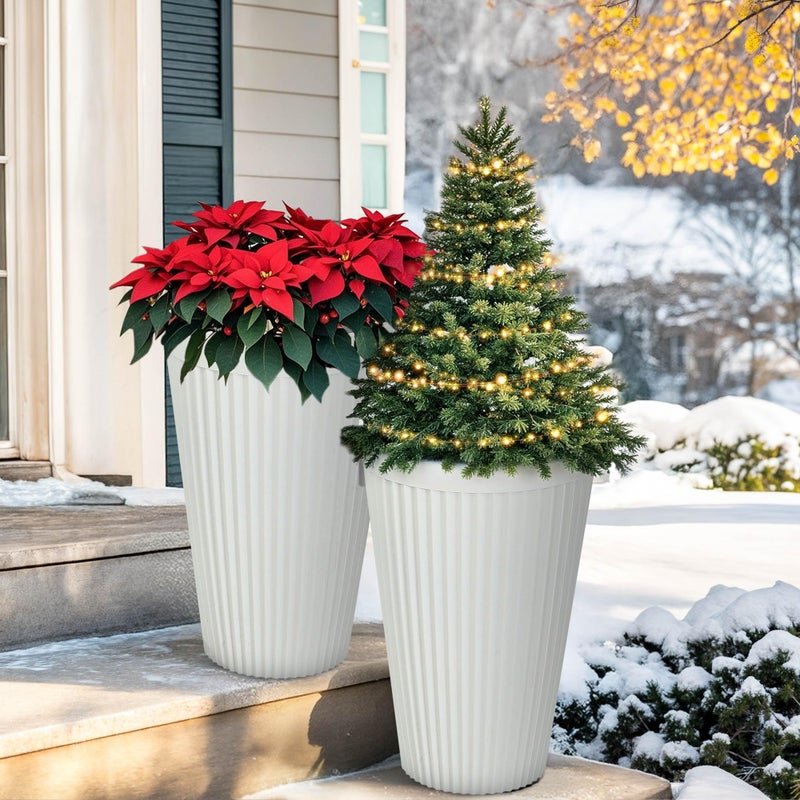 Ultym 20" Tall Planters for Indoor Outdoor Plants (Set of 2), Cement-Look Large Flower Pots, High-Desity Resin Planters, UV-Protected Outdoor Pots for Garden, Balcony, Porch or Living Room Decor - Image 2