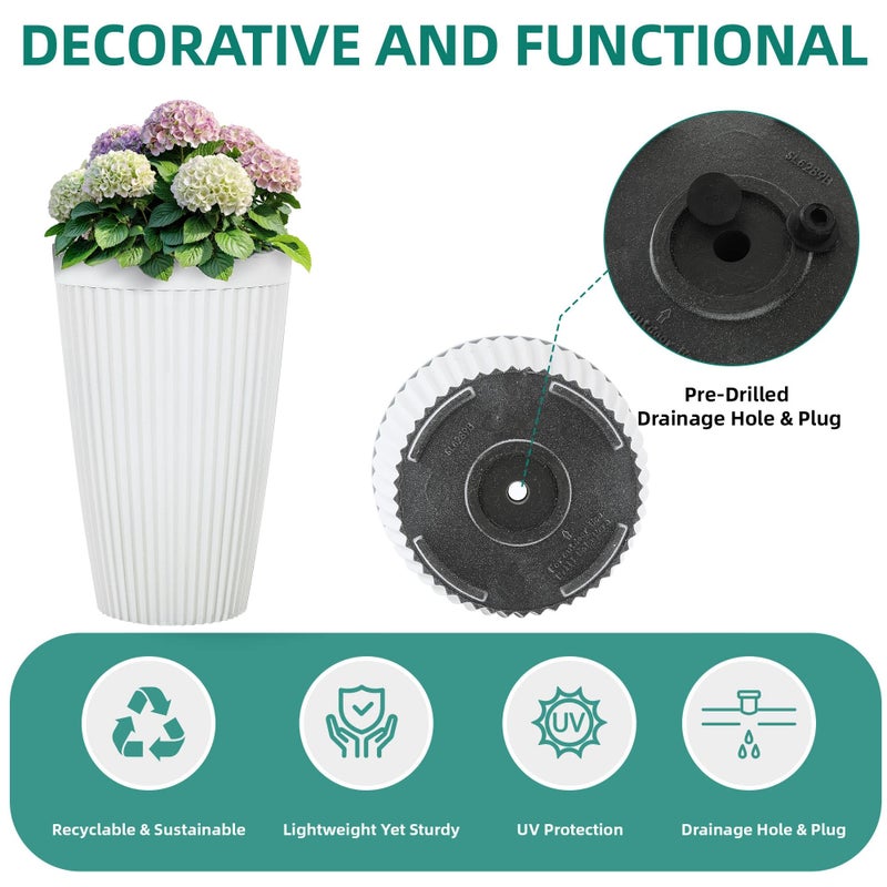 Ultym 20" Tall Planters for Indoor Outdoor Plants (Set of 2), Cement-Look Large Flower Pots, High-Desity Resin Planters, UV-Protected Outdoor Pots for Garden, Balcony, Porch or Living Room Decor - Image 5