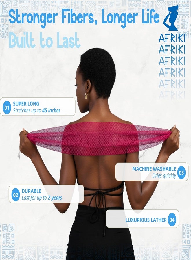 AFRIKI African Net Sponge, Premium Authentic Exfoliating Body Scrubber, Extra Long Stretch Bath Sponge for Shower, Deep Exfoliating Washcloth for Smooth Skin, 1 Pack (Baby Blue) - Image 3